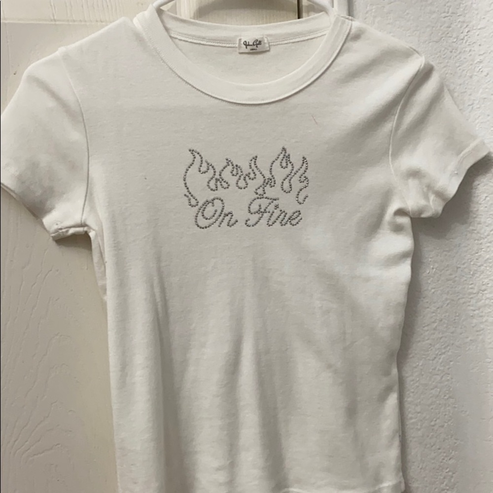 Brandy Melville Bedazzled On Fire Shirt.